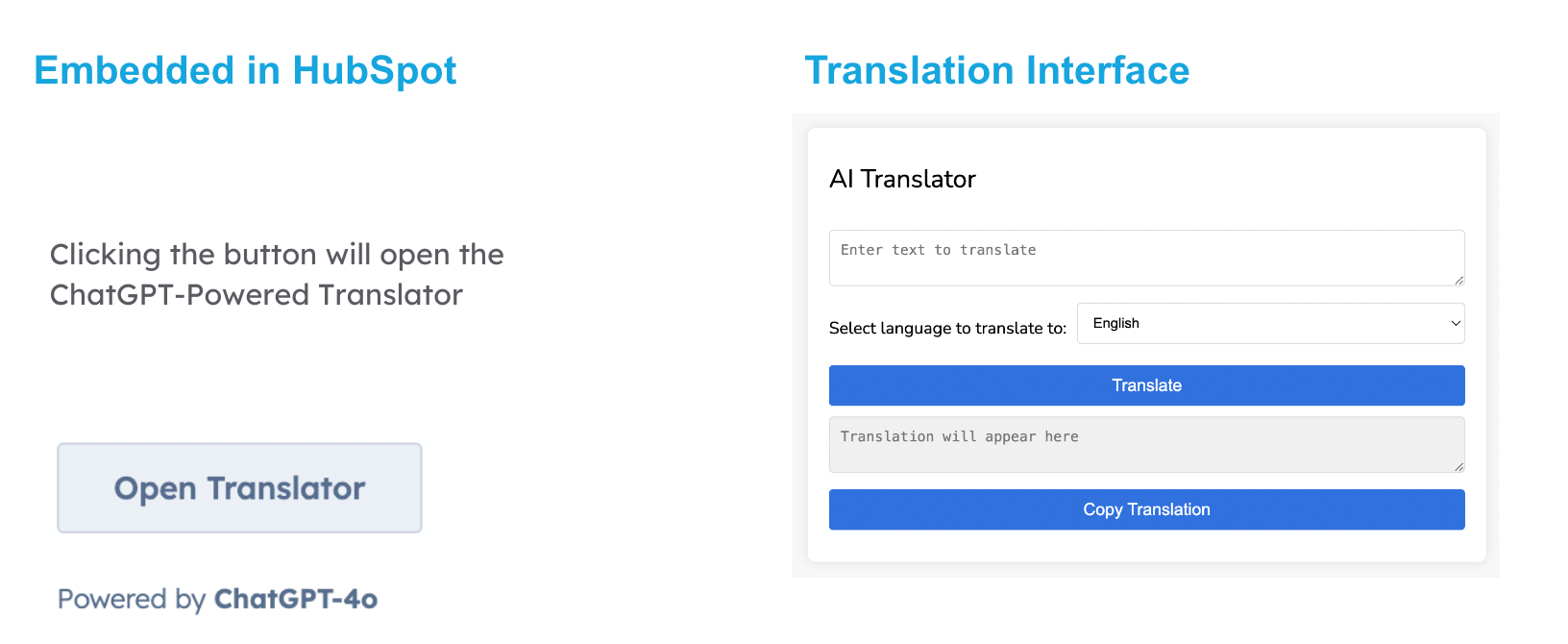 Clicking the button will open the ChatGPT-powered Translator