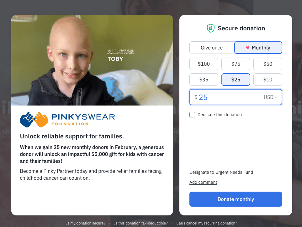 Fundraise Up Donation Pinky Swear