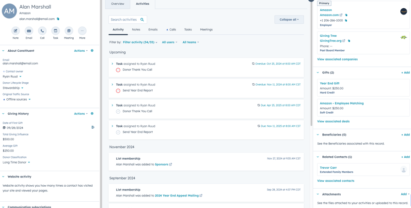 HubSpot For Nonprofit - constituent view