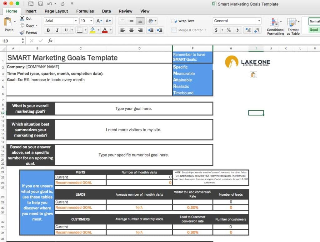 SMART Marketing Goals Template - Lake One