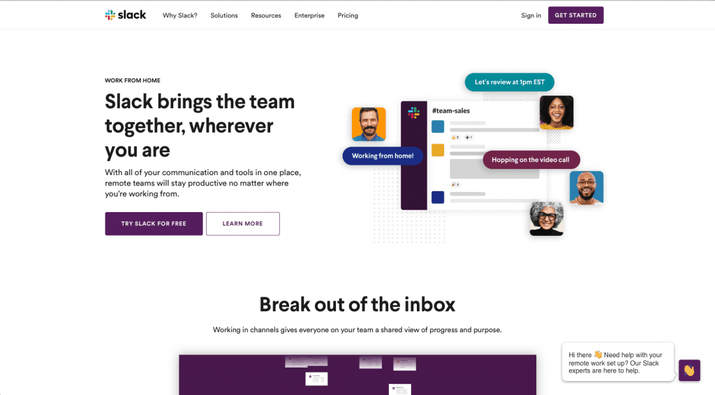 slack b2b website design 