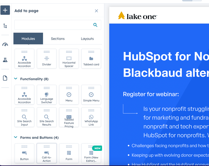 Image of HubSpot's drag and drop editor